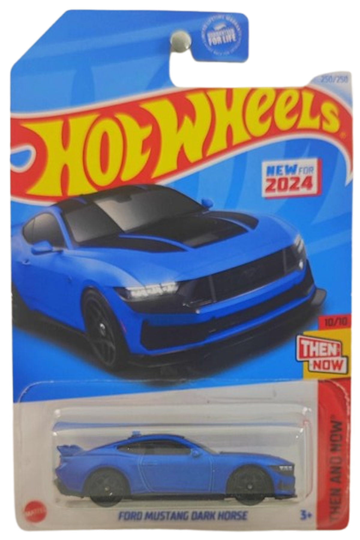 Hot Wheels 2024 - Collector # 250/250 - Then and Now 10/10 - New Models - Ford Mustang Dark Horse - Satin Blue - USA Card