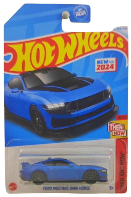 Hot Wheels 2024 - Collector # 250/250 - Then and Now 10/10 - New Models - Ford Mustang Dark Horse - Satin Blue - USA Card