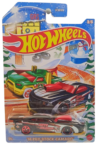 Hot Wheels 2024 - Theme / Winter / Holiday Hot Rods # 3/5 - '10 Pro Stock Camaro - Black - Walmart Exclusive