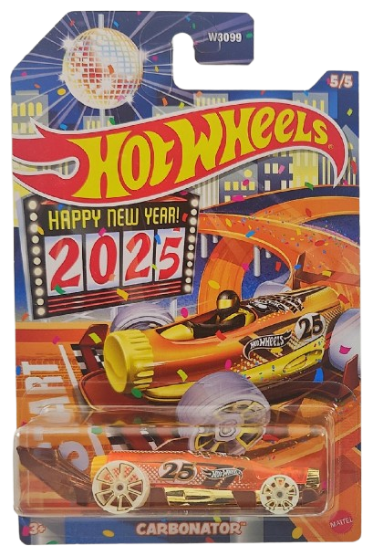 Hot Wheels 2024 - Theme / Winter / Holiday Hot Rods # 5/5 / CHASE - Caronator - Transparent Orange - 'Happy New Year 2025' - Walmart Exclusive