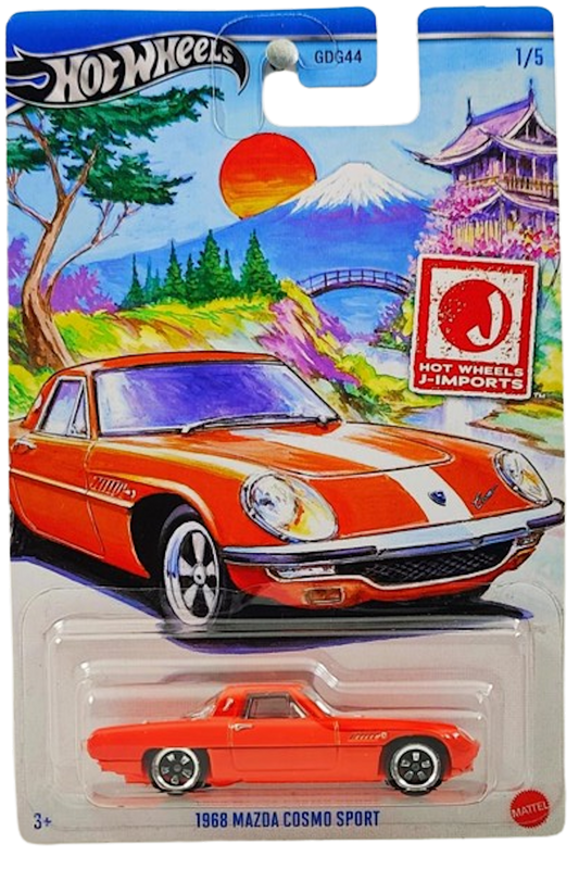 Hot Wheels 2024 - Theme Series / HW J-Imports 1/5 - 1988 Mazda Cosmo Sport - Orange / White Stripe - C5 Wheels - Walmart Exclusive