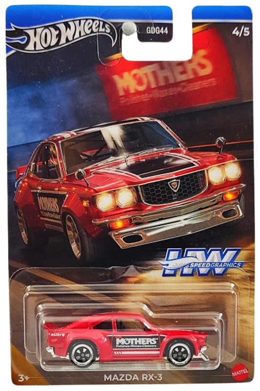 Hot Wheels 2024 - Theme Series / HW Speed Graphics 4/5 - Mazda RX-3 - Red / Mother's - C5 Wheels - Walmart Exclusive