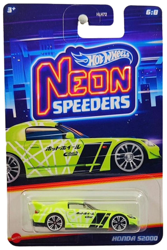 Hot Wheels 2024 - Mix 1 / Neon Speeders 6/8 - Honda S2000 - Neon Yellow Green / Black & White Graphics - White NS6 Wheels - Walmart Exclusive