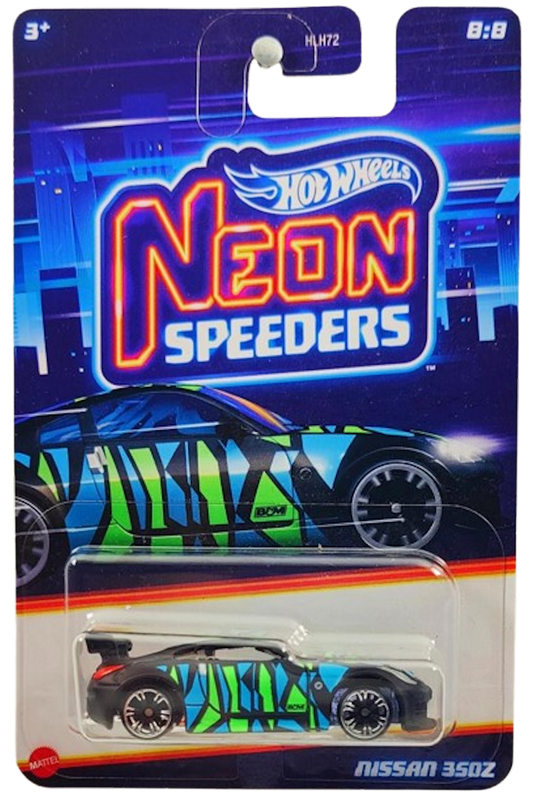 Hot Wheels 2024 - Mix 1 / Neon Speeders 8/8 - Nissan 350Z - Matte Black / Blue & Green Graphics - Chrome NS6 Wheels - Walmart Exclusive