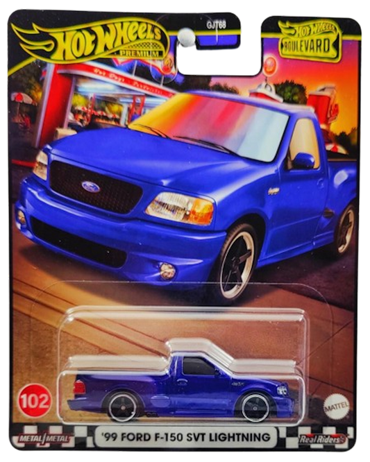 Hot Wheels 2024 - Premium / Boulevard # 102 - '99 Ford F-150 SVT Lightning - Blue - Metal/Metal & Real Riders - Walmart Exclusive