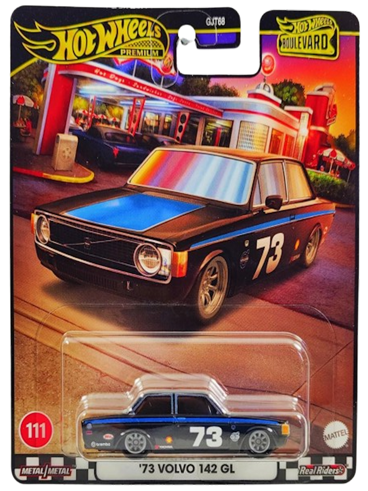 Hot Wheels 2024 - Premium / Boulevard # 111 - '73 Volvo 142 GL - Black / #73 - Metal/Metal & Real Riders - Walmart Exclusive