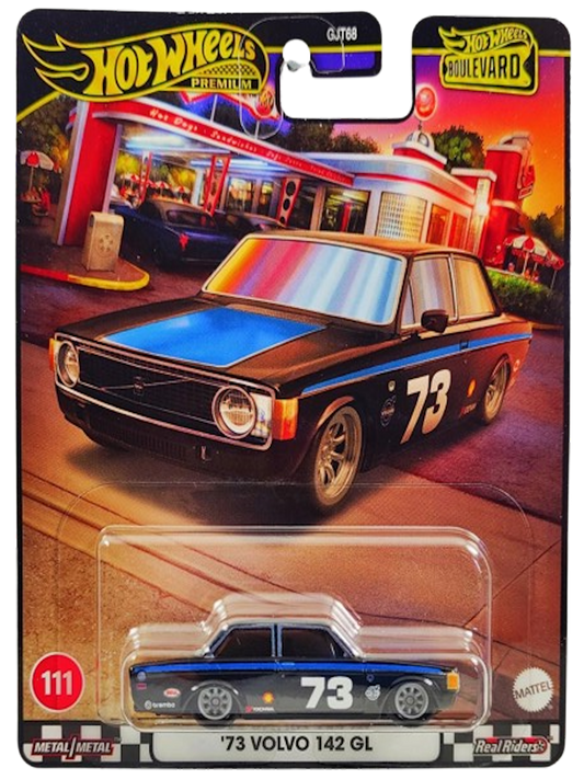 Hot Wheels 2024 - Premium / Boulevard # 111 - '73 Volvo 142 GL - Black / #73 - Metal/Metal & Real Riders - Walmart Exclusive