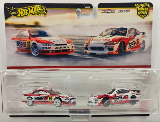 Hot Wheels 2024 - Premium / Car Culture 2-Pack / Nissan Silvia - Nissan 240SX (S14) & Nissan Silvia (S15) - Metal/Metal & Real Riders - Large Display Blister Card