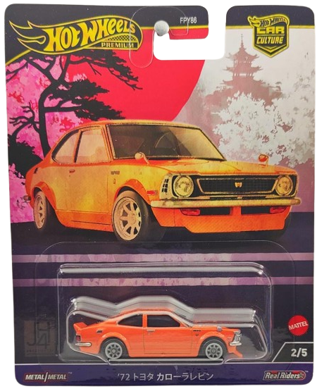 Hot Wheels 2024 - Premium / Car Culture / Japan Historics 4 # 2/5 - '72 Toyota Corolla Levin - Orange - Metal/Metal & Real Riders - NEW Casting!