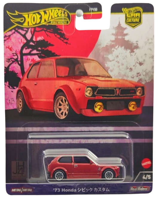 Hot Wheels 2024 - Premium / Car Culture / Japan Historics 4 # 4/5 - '73 Honda Civic Custom - Red - Metal/Metal & Real Riders