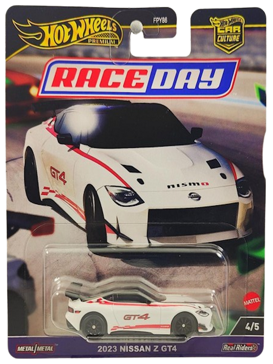 Hot Wheels 2024 - Premium / Car Culture / Race Day 4/5 - 2023 Nissan Z GT4 - White / Black Roof - Metal/Metal & Real Riders - NEW Casting!