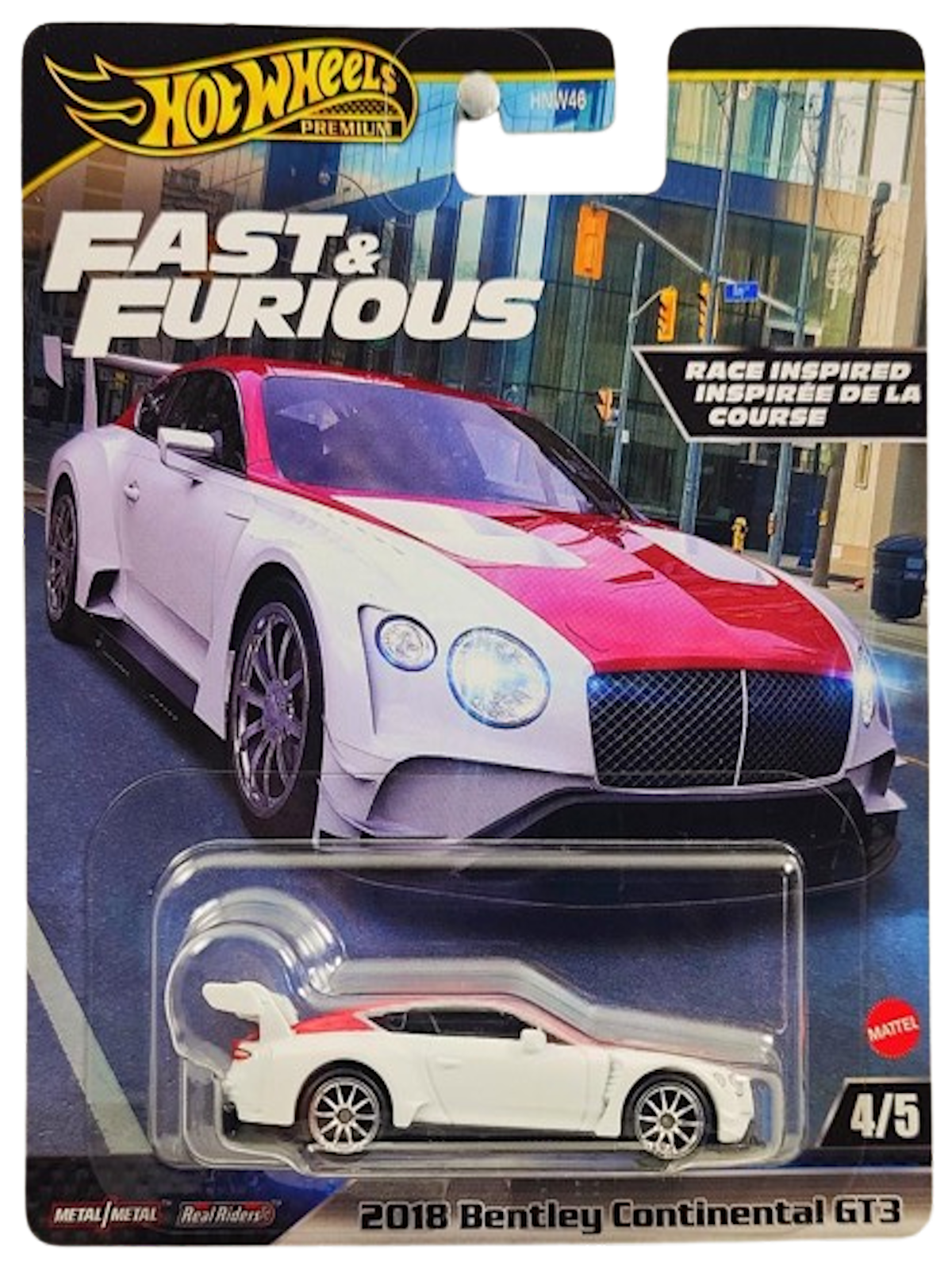 Hot Wheels 2024 - Premium / Fast & Furious Series 4/5 - 2018 Bentley Continental GT3 - White / Maroon - Metal/Metal & Real Riders