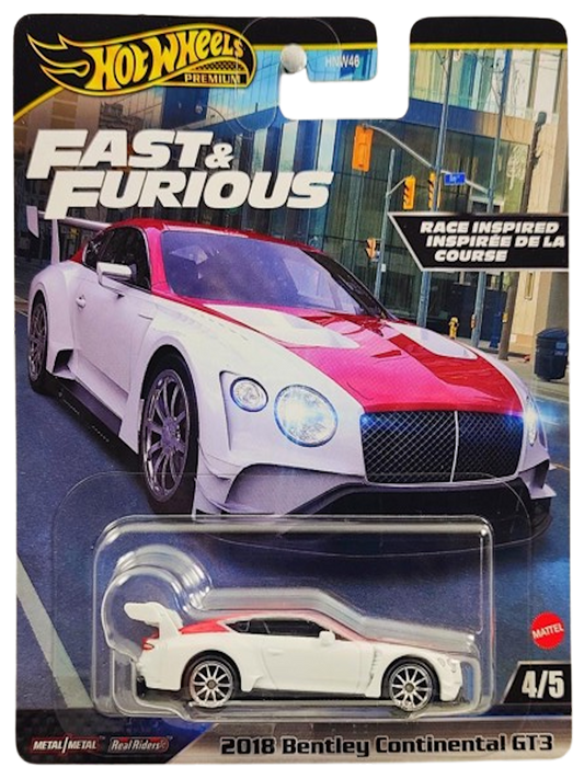 Hot Wheels 2024 - Premium / Fast & Furious Series 4/5 - 2018 Bentley Continental GT3 - White / Maroon - Metal/Metal & Real Riders