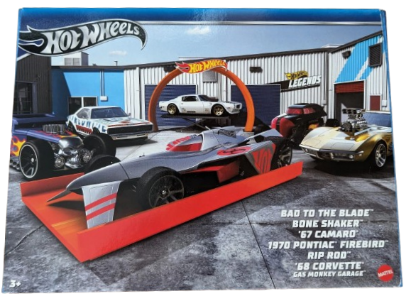 Hot Wheels 2024 - Theme Multipack / Legends Tour - Bad to the Blade / Bone Shaker / '67 Camaro / 1970 Pontiac Firebird / Rip Rod / '68 Corvette - Gas Monkey Garage - All Basic Wheels - Box Set 6 Vehicles