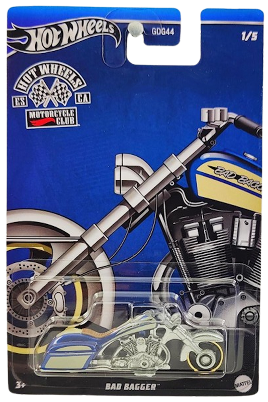 Hot Wheels 2024 - Theme / Motorcycle Club Series 1/5 - Bad Bagger - Blue & Beige / Tan Seat - Blister Card