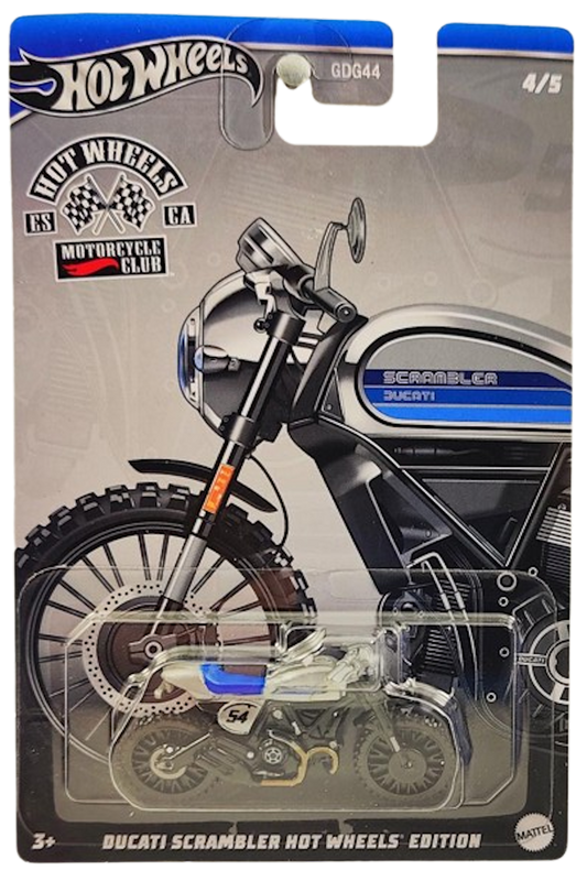 Hot Wheels 2024 - Theme / Motorcycle Club Series 4/5 - Ducati Scrambler Hot Wheels Edition - Black & Silver / Blue Seat / #54 - Blister Card