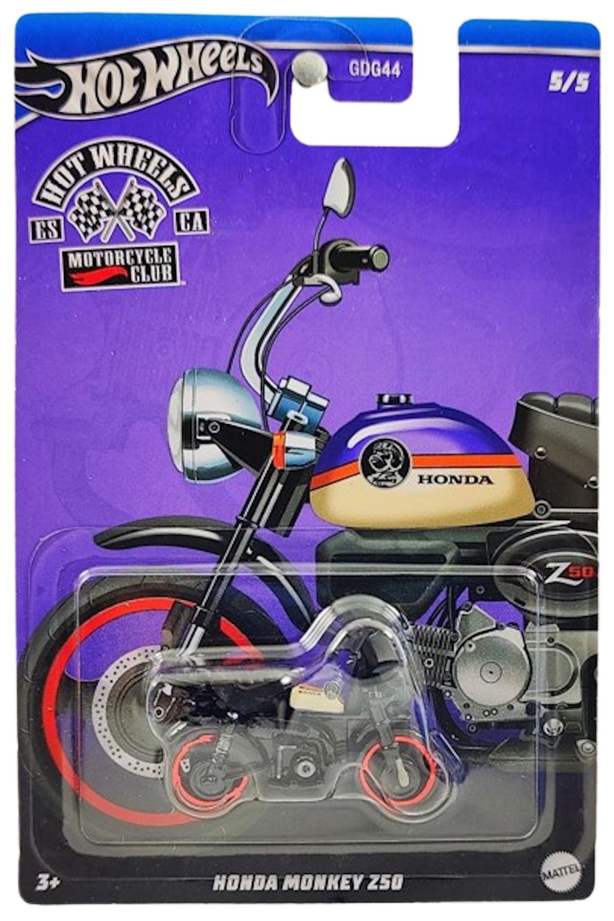 Hot Wheels 2024 - Theme / Motorcycle Club Series 5/5 - Honda Monkey Z50 - Black / Purple & Beige Tank - Blister Card