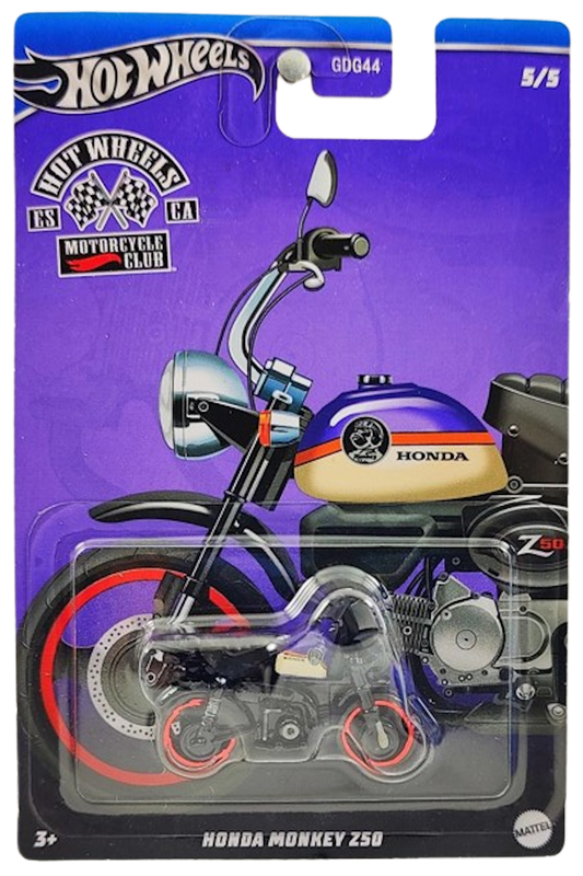 Hot Wheels 2024 - Theme / Motorcycle Club Series 5/5 - Honda Monkey Z50 - Black / Purple & Beige Tank - Blister Card