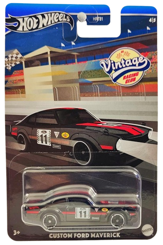 Hot Wheels 2024 - Theme / Mix 2 / Vintage Racing Club 4/5 - Custom Ford Maverick - Black / #11 - P4 Wheels - Kroger Exclusive