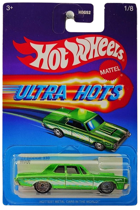 Hot Wheels 2024 - Theme Series / Mix 2 / Ultra Hots 1/8 - '64 Dodge 330 - Spectraflame Green - UH Wheels - Opening Hood - Metal/Metal - Target Exclusive - Retro Ultra Hots Blister Card