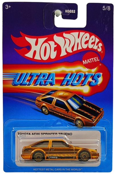 Hot Wheels 2024 - Theme Series / Mix 2 / Ultra Hots 5/8 - Toyota AE86 Sprinter Trueno - Spectraflame Gold - Gold UH Wheels - Target Exclusive - Retro Ultra Hots Blister Card