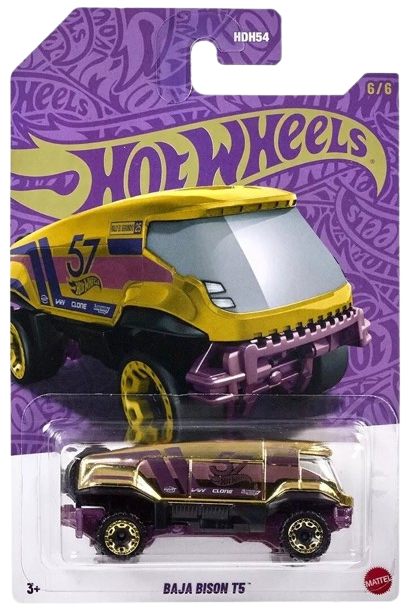 Hot Wheels 2025 - Theme / Purple & Gold / 57th Anniversary 6/6 - Baja Bison T5 - Gold Chrome - CHASE - Drug & Discount Stores Exclusive