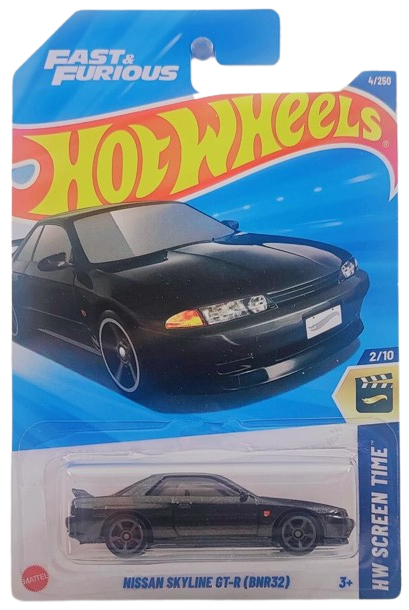 Hot Wheels 2025 - Collector # 004/250 - HW Screen Time 2/10 - Nissan Skyline GT-R (BNR32) - Metallic Dark Gray - International 'Fast & Furious' Card