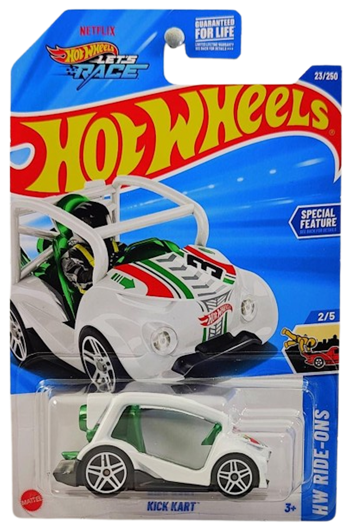 Hot Wheels 2025 - Collector # 023/250 - HW Ride-Ons 2/5 - Kick Kart - White / #3 - USA 'Let's Race' Card