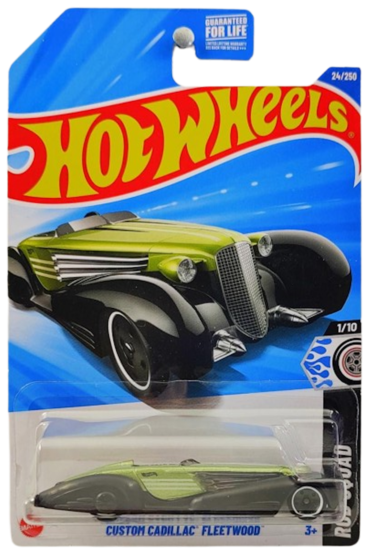 Hot Wheels 2025 - Collector # 024/250 - Rod Squad 1/10 - Custom Cadillac Fleetwood - Metalflake Green - USA Card