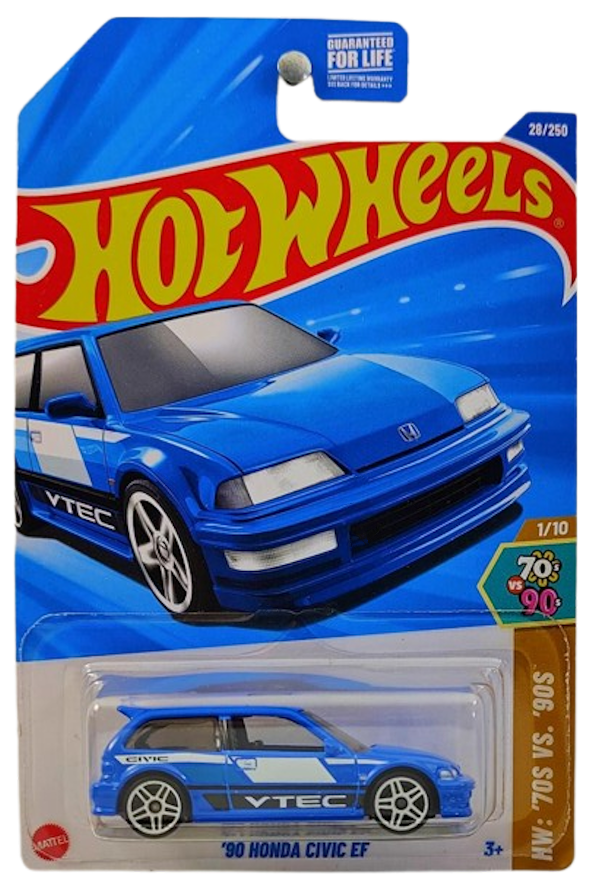 Hot Wheels 2025 - Collector # 028/250 - HW: '70s vs '90s 1/10 - '90 Honda Civic EF - Blue / VTEC - USA Card