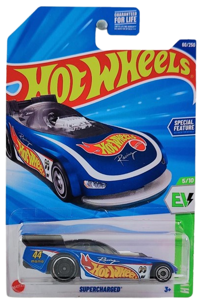 Hot Wheels 2025 - Collector # 060/250 - HW EV 5/10 - Supercharged - Blue / Hot Wheels Racing / Mooneyes - USA Card