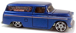 Hot Wheels 2006 - Collector # 037/223 - First Editions 37/38 - '55 Chevy Panel - Metallic Blue / 'Hot Wheels Choppers' - Motorcycle in Rear - Metal/Metal - 'Low Production' - International Card