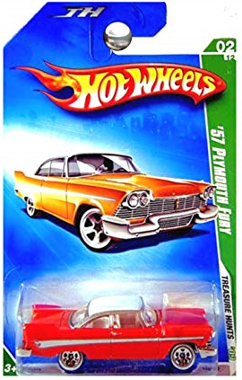 Hot Wheels 2009 - Collector # 044/190 - Treasure Hunts 02/12 - '57 Plymouth Fury - Orange Metalflake with White Roof - 5 Spoke Wheels on White Walls - USA Card