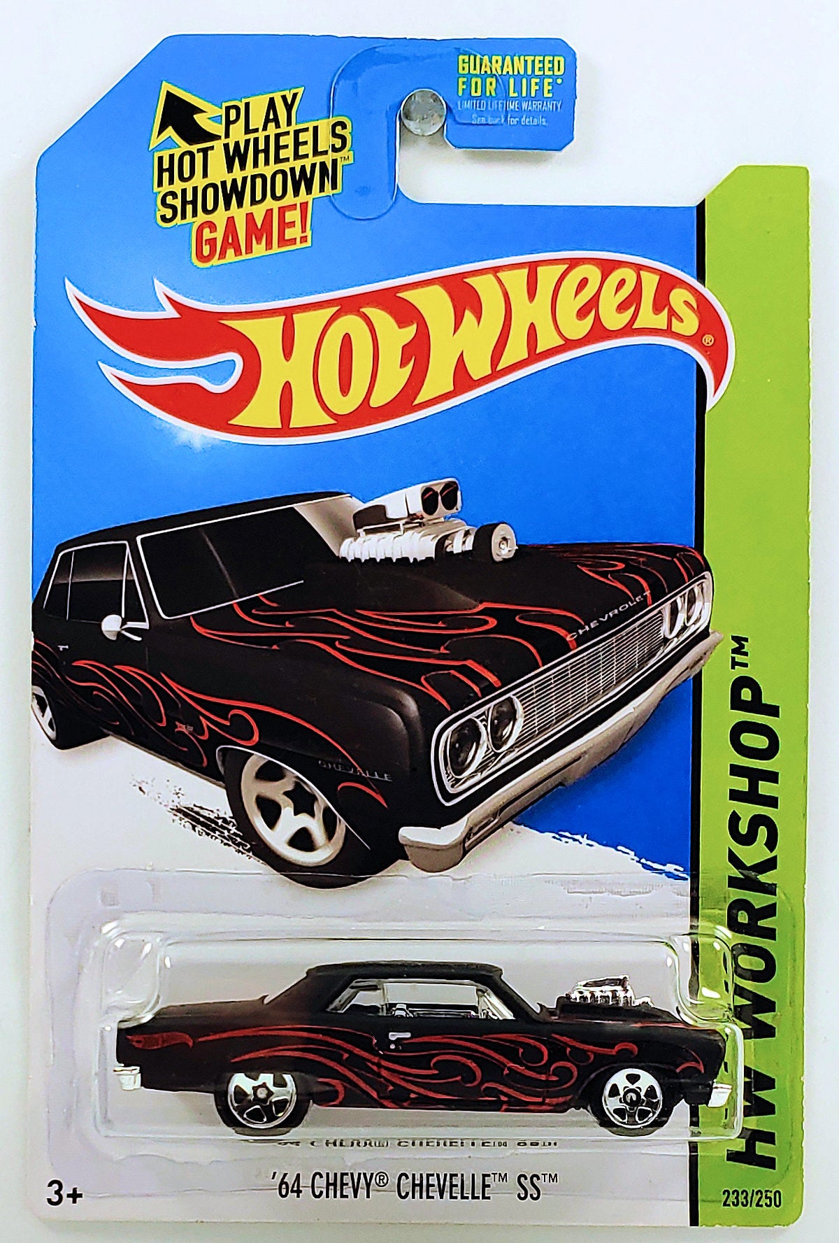 Hot Wheels 2014 - Collector # 233/250 - HW Workshop / Muscle Mania - '64 Chevy Chevelle SS - Flat Black / Flames - USA Card