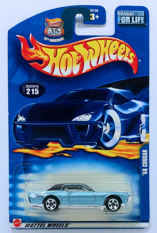 Hot Wheels 2002 - Collector # 215/240 - '68 Cougar - Light Blue - 5 Spoke with Thin Tires - China - USA '35th Anniversary' Card