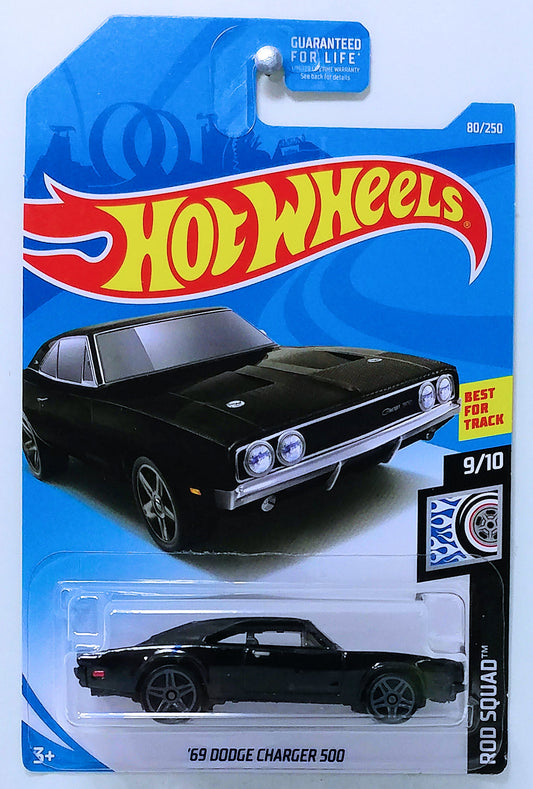 Hot Wheels 2019 - Collector # 080/250 - Rod Squad 9/10 - '69 Dodge Charger 500 - Black - USA Card