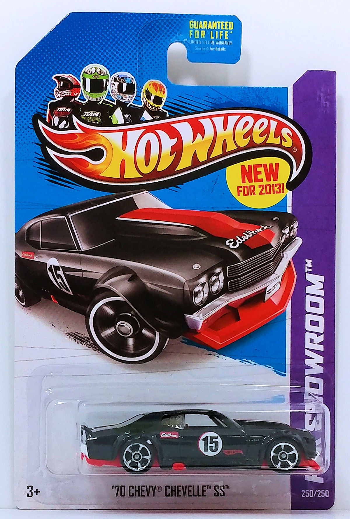 Hot Wheels 2013 - Collector # 250/250 - HW Showroom / HW Performance / New Model - '70 Chevy Chevelle SS - Black / #15 / Edelbrock - USA Card