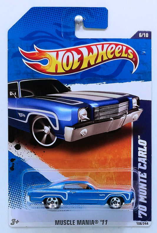 Hot Wheels 2011 - Collector # 106/244 - Muscle Mania 6/10 - '70 Monte Carlo - Blue - USA Card