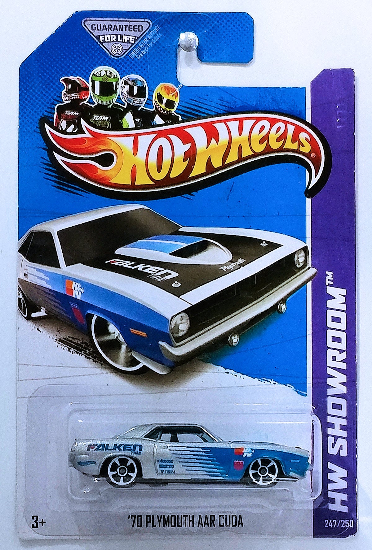 Hot Wheels 2013 - Collector # 247/250 - HW Showroom / HW Performance - '70 Plymouth AAR Cuda - Silver / 'Falken' - USA Card