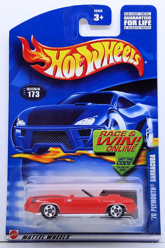 Hot Wheels 2002 - Collector # 173/240 - '70 Plymouth Barracuda - Red - USA 'Race & Win' Card