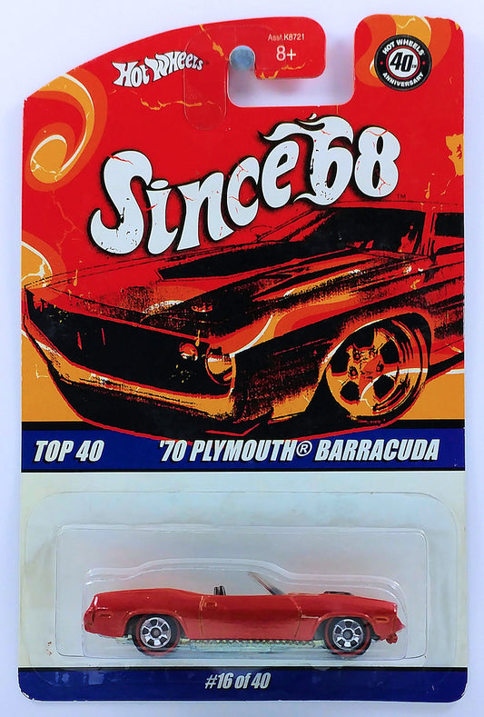 Hot Wheels 2008 - Since ’68 / Top 40 # 16/40 - '70 Plymouth Barracuda - Red - Redlines - Metal/Metal