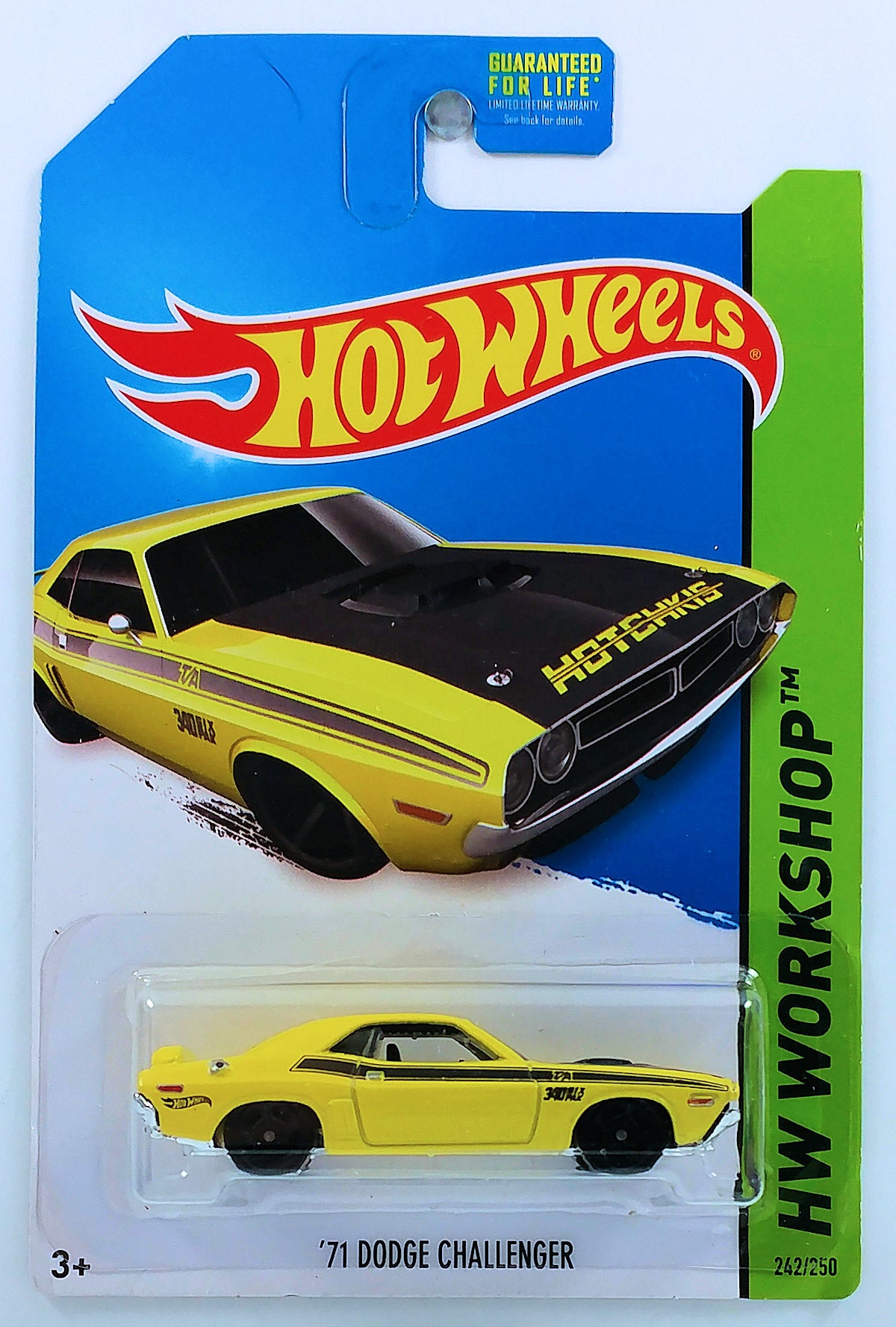 Hot Wheels 2014 - Collector # 242/250 - HW Workshop / HW Performance - '71 Dodge Challenger - Yellow / HOTCHKIS - USA Card