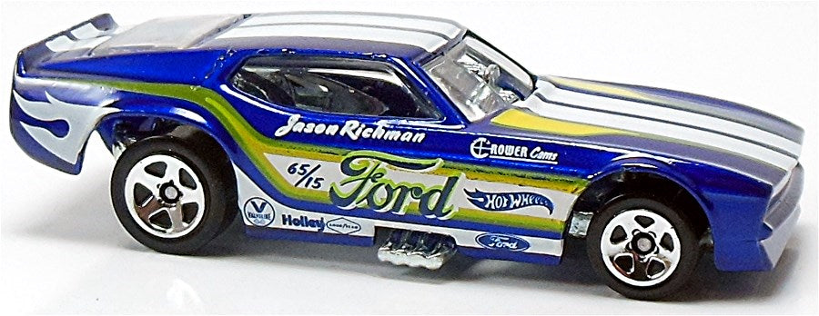 Hot Wheels 2014 - Collector # 099/250 - HW City / Mustang 50th - '71 Mustang Funny Car - Blue / Various Race Decals - 5 Spoke Wheels - USA Card