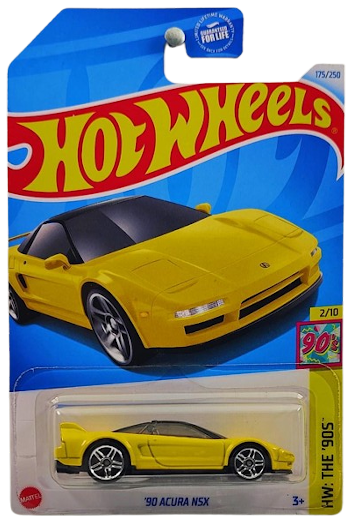 Hot Wheels 2024 - Collector # 175/250 - HW: The '90s 2/10 - '90 Acura NSX - Yellow - PR5 Wheels - USA Card