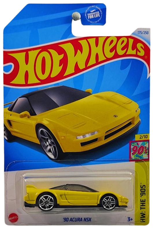 Hot Wheels 2024 - Collector # 175/250 - HW: The '90s 2/10 - '90 Acura NSX - Yellow - PR5 Wheels - USA Card