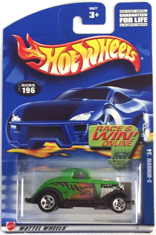 Hot Wheels 2001 - Collector # 196/240 - 3-Window '34 - Green - 5 Spokes - R&W