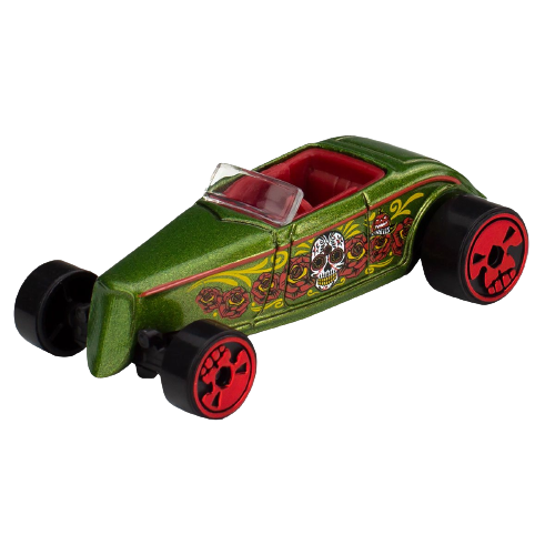 Hot Wheels 2023 - Halloween Series 01/05 - '33 Ford Lo Boy - Metalflake Olive Green - Día de Los Muertos (Day of the Dead) - Grocery Store Exclusive