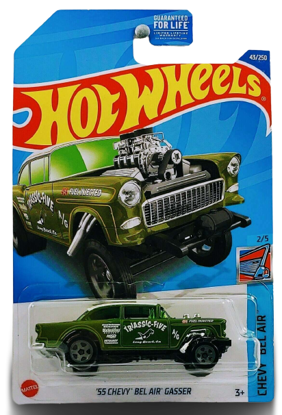 Hot Wheels 2022 - Collector # 043/250 - Chevy Bel Air 2/5 - '55 Chevy Bel Air Gasser - Olive Green / Triassic-Five - USA