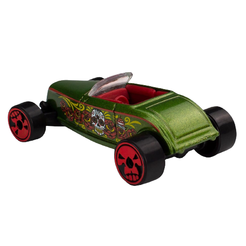 Hot Wheels 2023 - Halloween Series 01/05 - '33 Ford Lo Boy - Metalflake Olive Green - Día de Los Muertos (Day of the Dead) - Grocery Store Exclusive