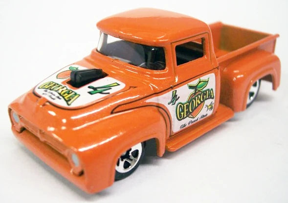 Hot Wheels 2009 - Connect Cars / Race Across the States # 04/50 - Custom '56 Ford Truck - Orange / Georgia - Acrylic Display Case